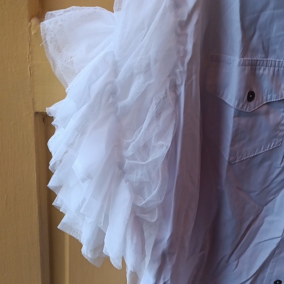 White Ruffled Sleeve Button-Up Blouse - Picture 2 of 2